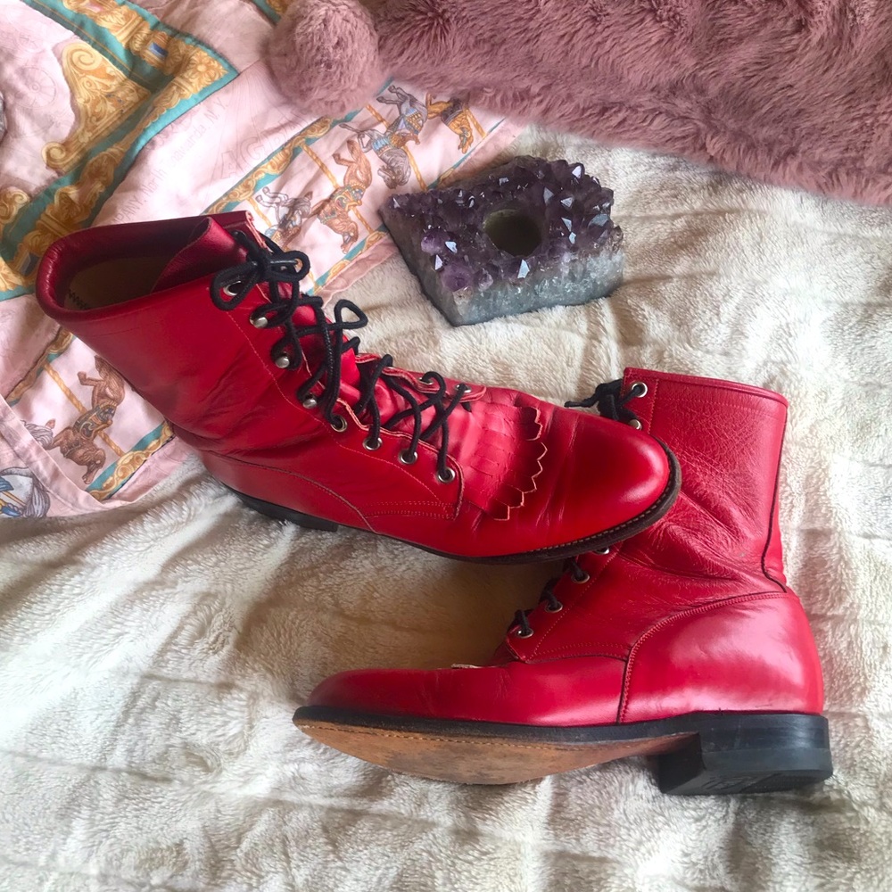 Justin Roper Red Leather Boots 🍒🐴